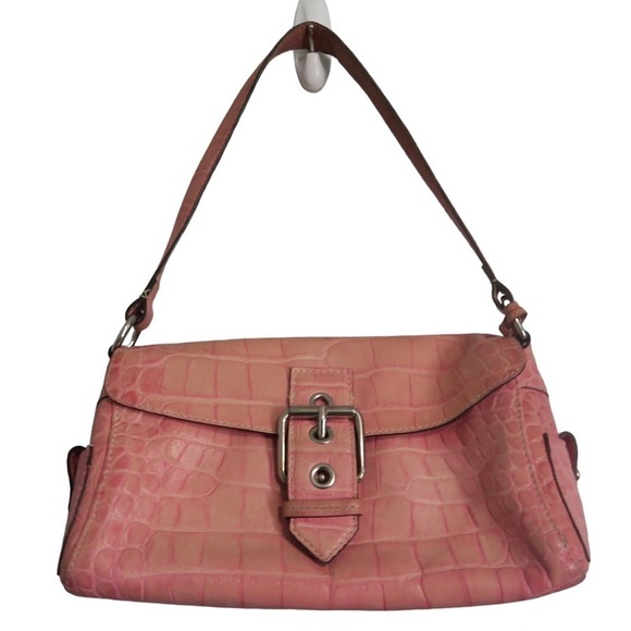 Dooney & Bourke Pink Croc Leather Shoulder Purse Silver Tone - Picture 1 of 13